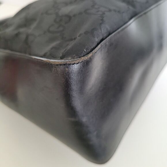 GUCCI GG Monogram Black Shoulder Bag Handbag Nylon Leather Trim Medium Zip Logo - Picture 12 of 13